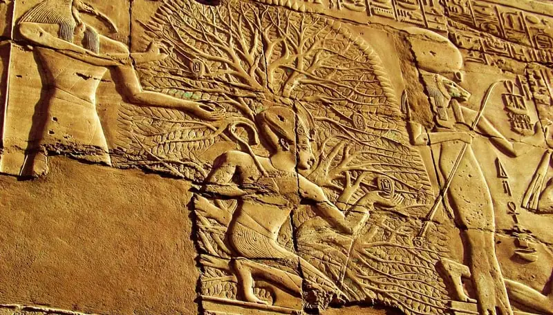 Tree of Life carved on a stele in Egypt, an ancient symbol of the connection between earth, sky, and spirit