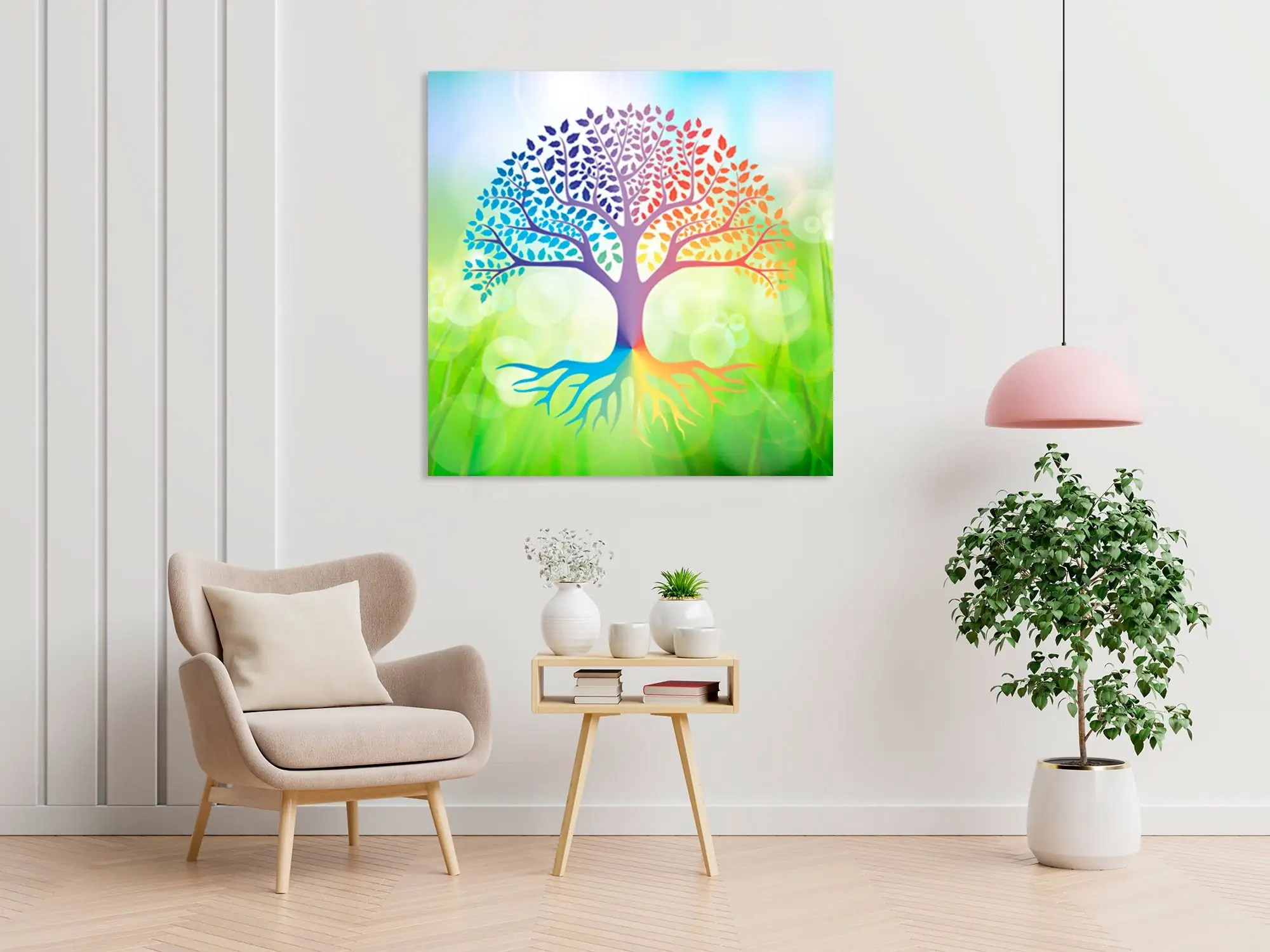 Cuadro del Árbol de la Vida expuesto en una sala de espera, aportando armonía, serenidad y equilibrio al espacio
