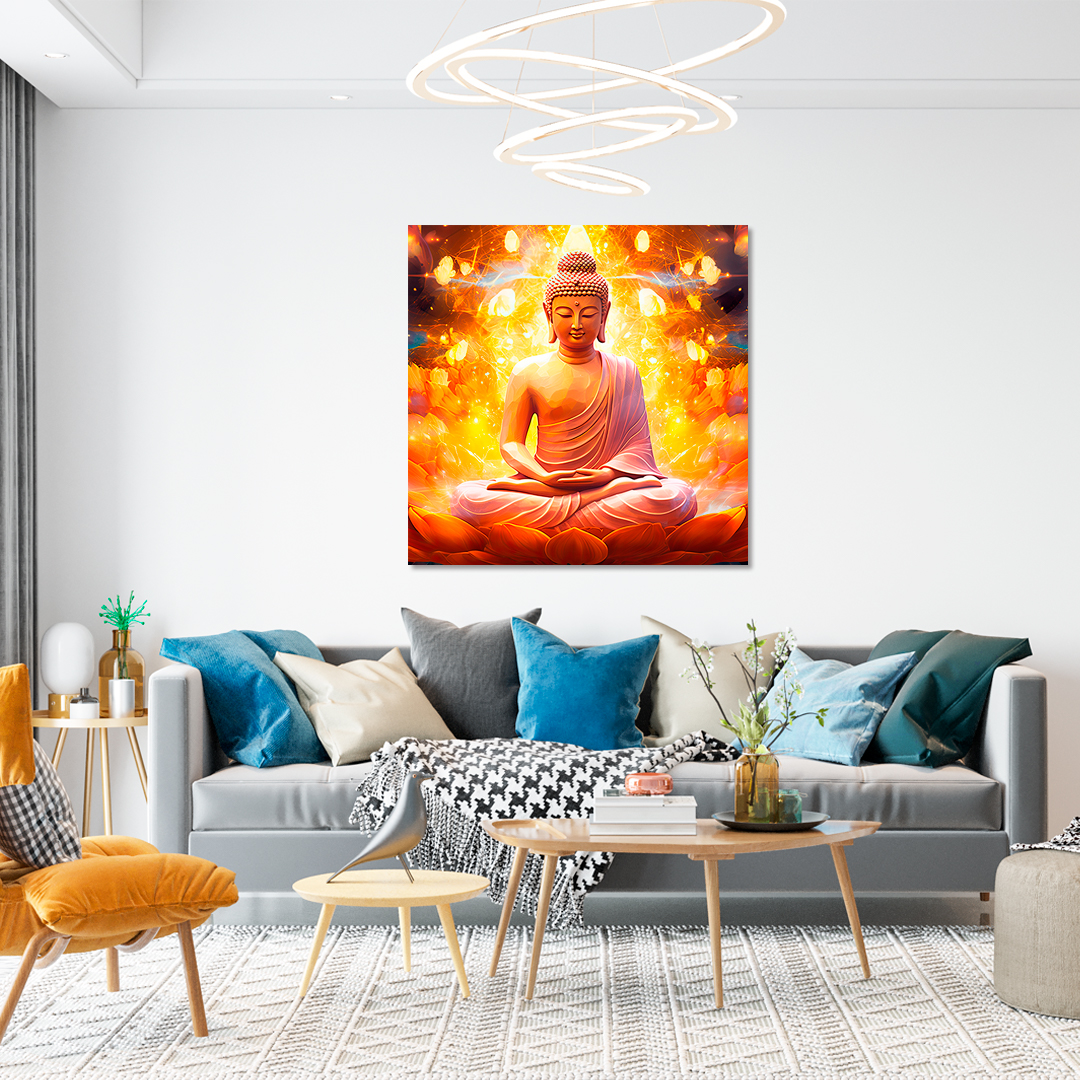 Kissen Fleur de Vie auf einem Samtsessel, das einem Zen-Ambiente einen Hauch von Harmonie und Gelassenheit verleiht