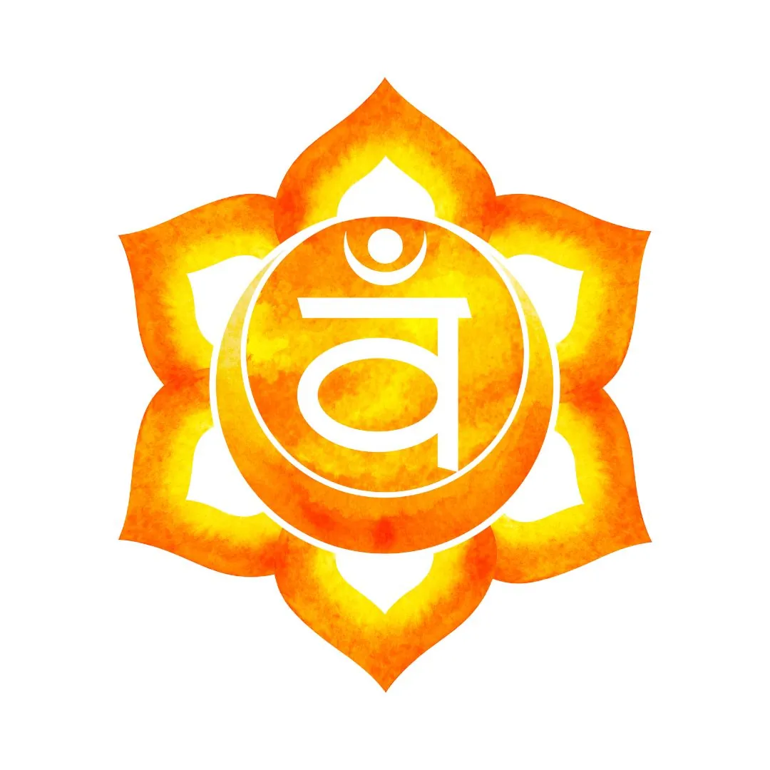 Symbole du chakra sacré, représentant la créativité, l'émotion et la fluidité, avec un lotus à six pétales et une couleur orange vibrante