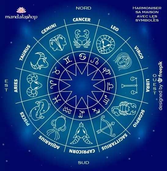 Ruota dello zodiaco, che rappresenta i dodici segni astrologici e le loro influenze sull'energia e sull'equilibrio cosmico