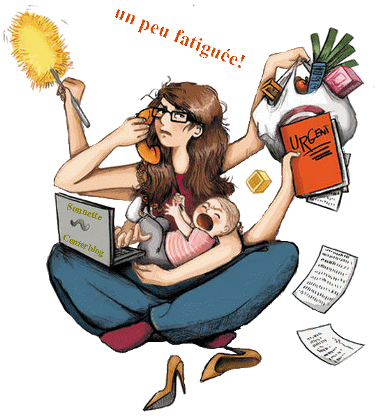 Dibujo de una mujer gestionando varias tareas a la vez, simbolizando la carga mental y el estrés asociado con la gestión de las responsabilidades diarias