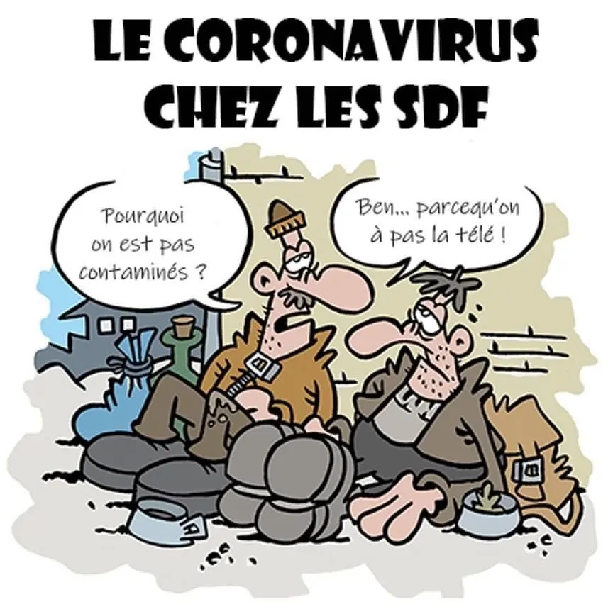 Una caricatura sobre el coronavirus entre las personas sin hogar, que simboliza la importancia de liberarse de la contaminación audiovisual para preservar el bienestar mental