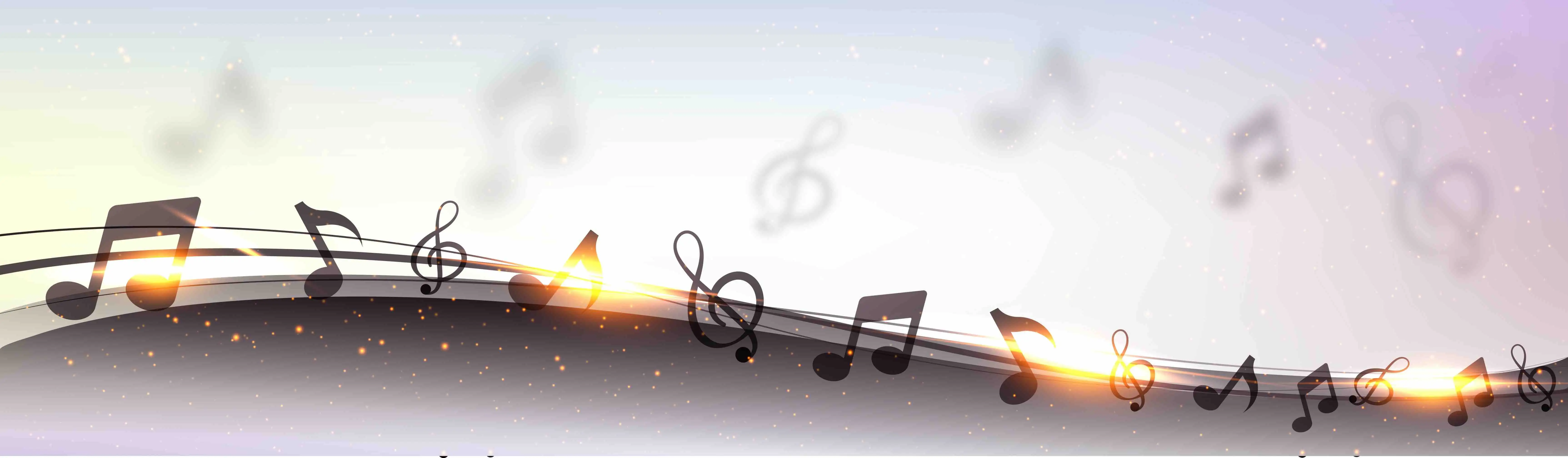 Musical notes floating in the air, symbol of vibration, harmony, and energetic elevation