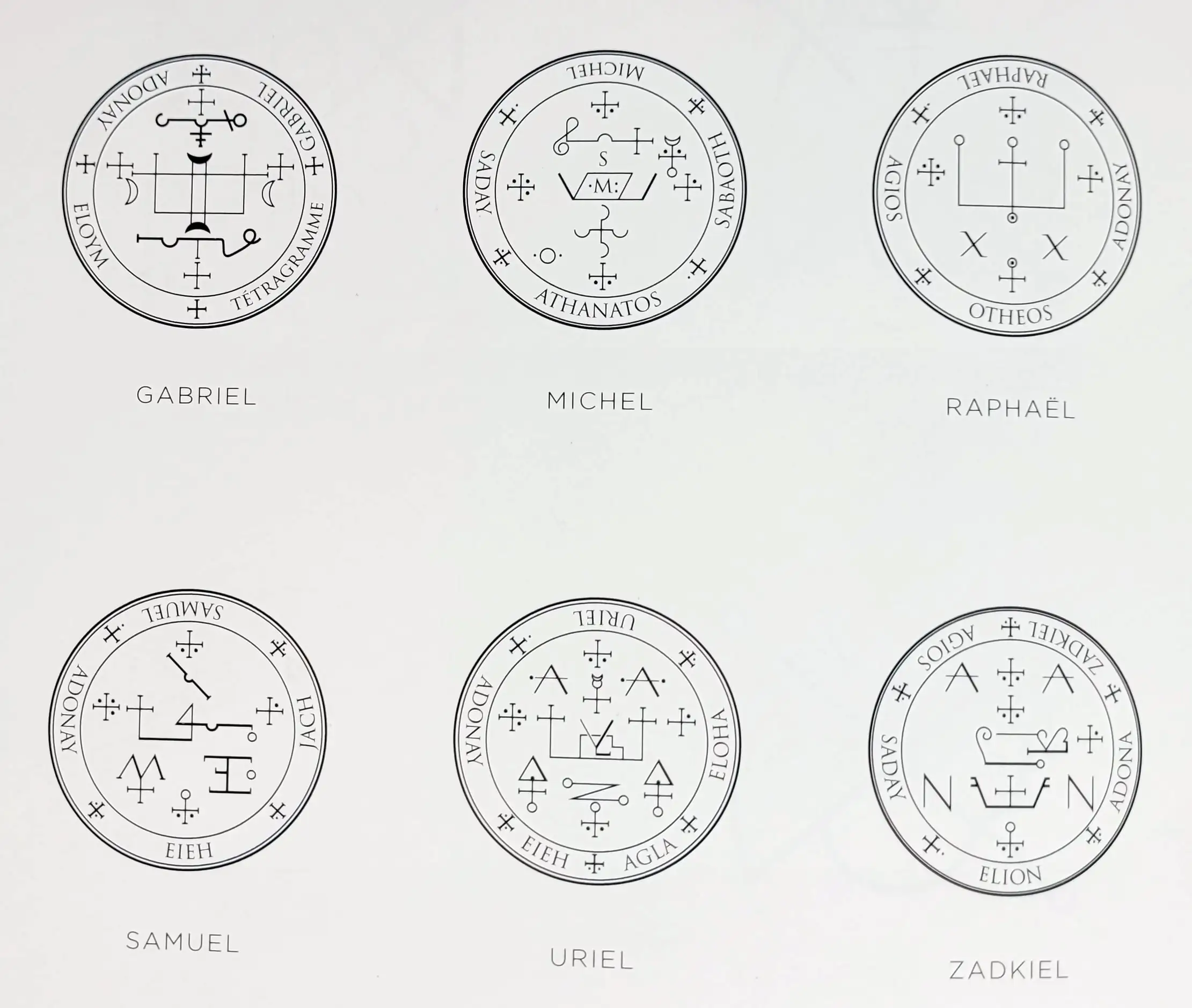 Sigilli degli Arcangeli secondo il Grimorio di Armadel, simboli mistici utilizzati per invocare poteri celesti e spirituali