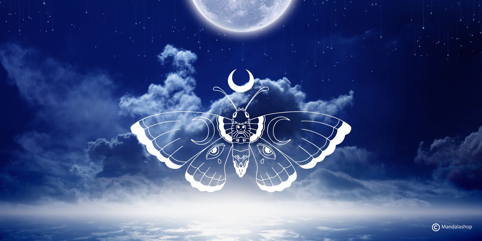 Falena luna nella notte sotto la luna, illustrazione del simbolismo della falena e dei passaggi di trasformazione