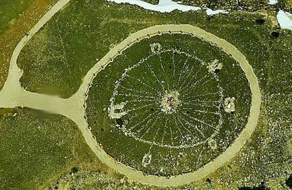 Amerindian medicine wheel of Big Horn, sacred circle symbolizing harmony between the forces of life