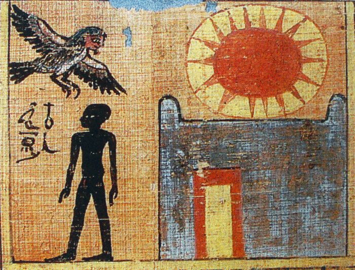ortie der Seele-Ba und des Schattens aus dem Grab im Neferubenef-Papyrus, Grabszene aus dem alten Ägypten