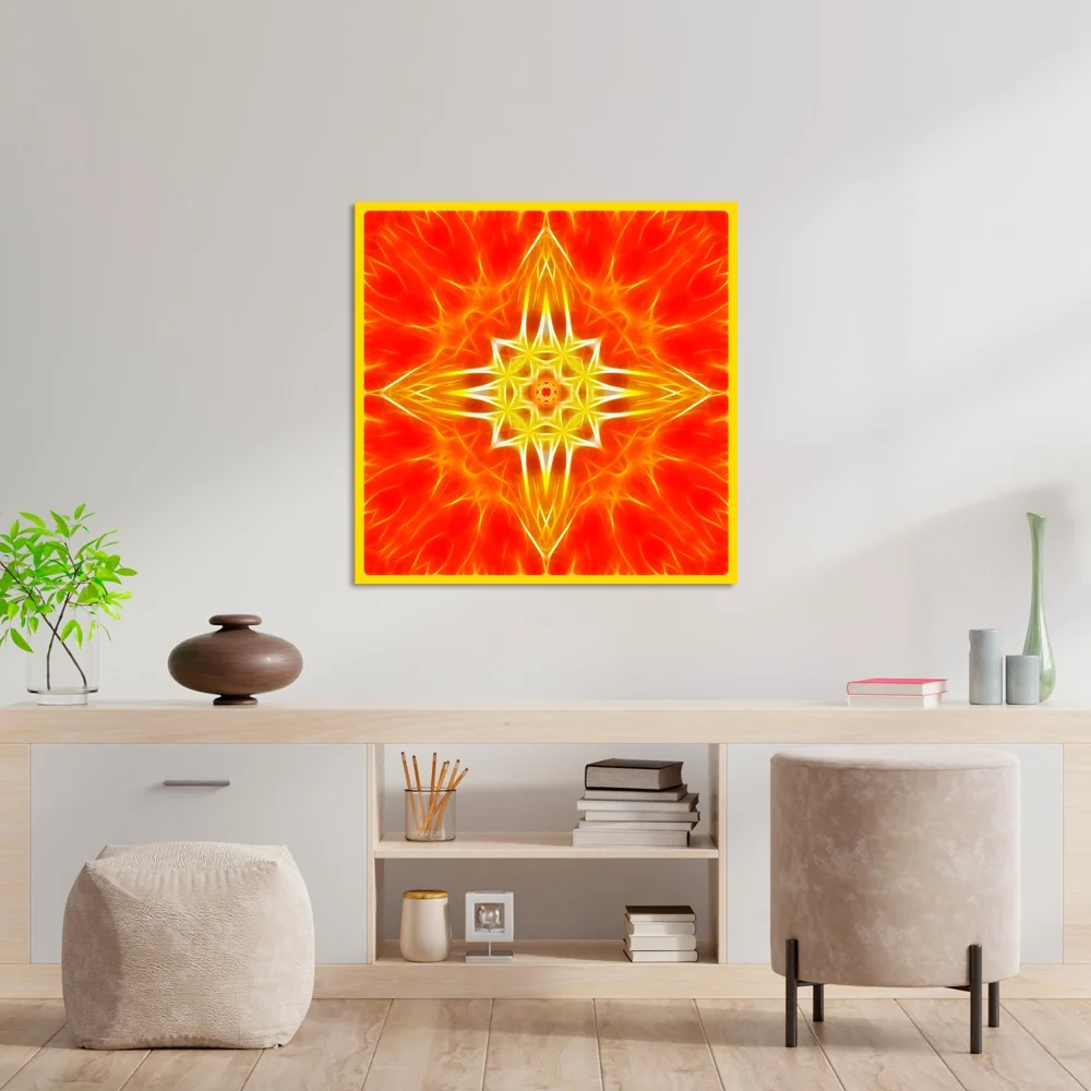 Gemälde des Glücksmandalas in einem Büro, das positive Energie, Harmonie und Glück in die Arbeitsumgebung bringt