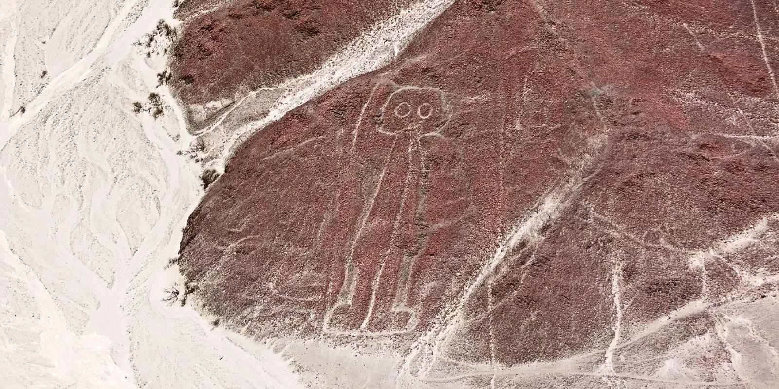 Géoglyphe mystérieux dans un désert, illustrant la présence de géoglyphes à travers le monde dans différentes cultures