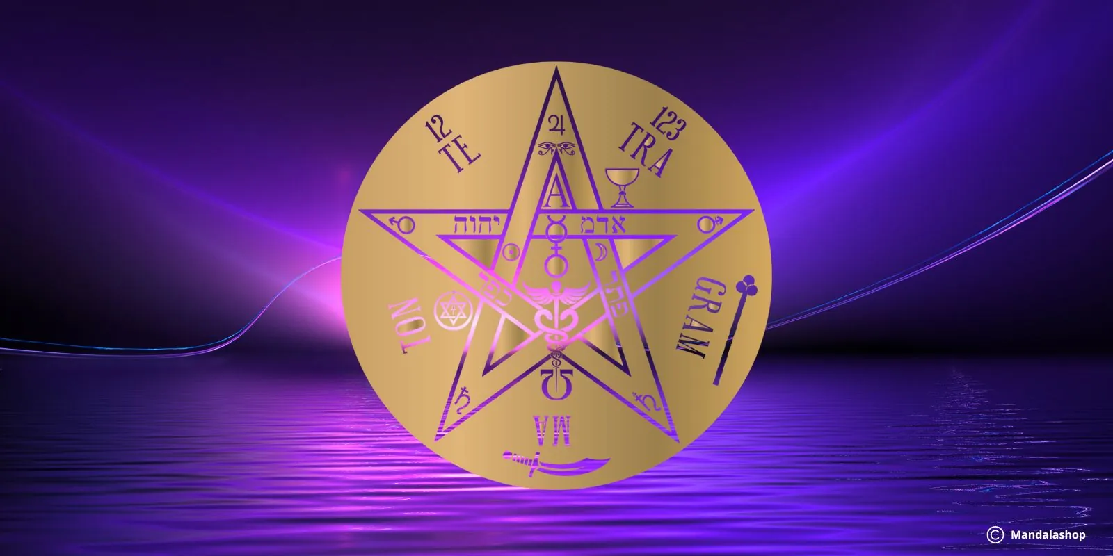 Symbole du Tétragrammaton avec le pentagramme, représentant l'union des éléments sacrés et de la géométrie sacrée, symbolisant l'équilibre spirituel et la protection