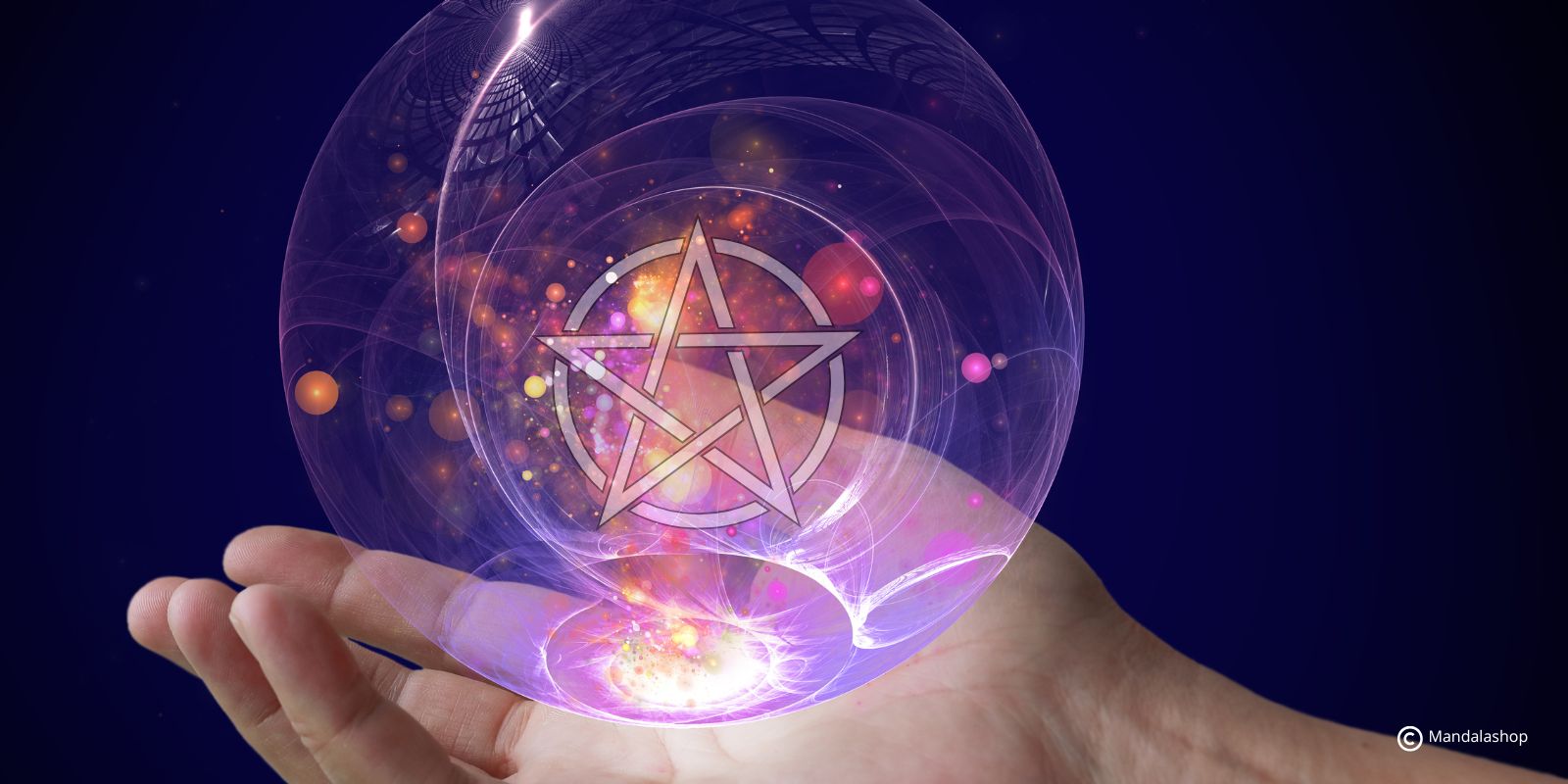 Hand symbolizing mastery of spiritual energy, with pentagram representing protection and harmony