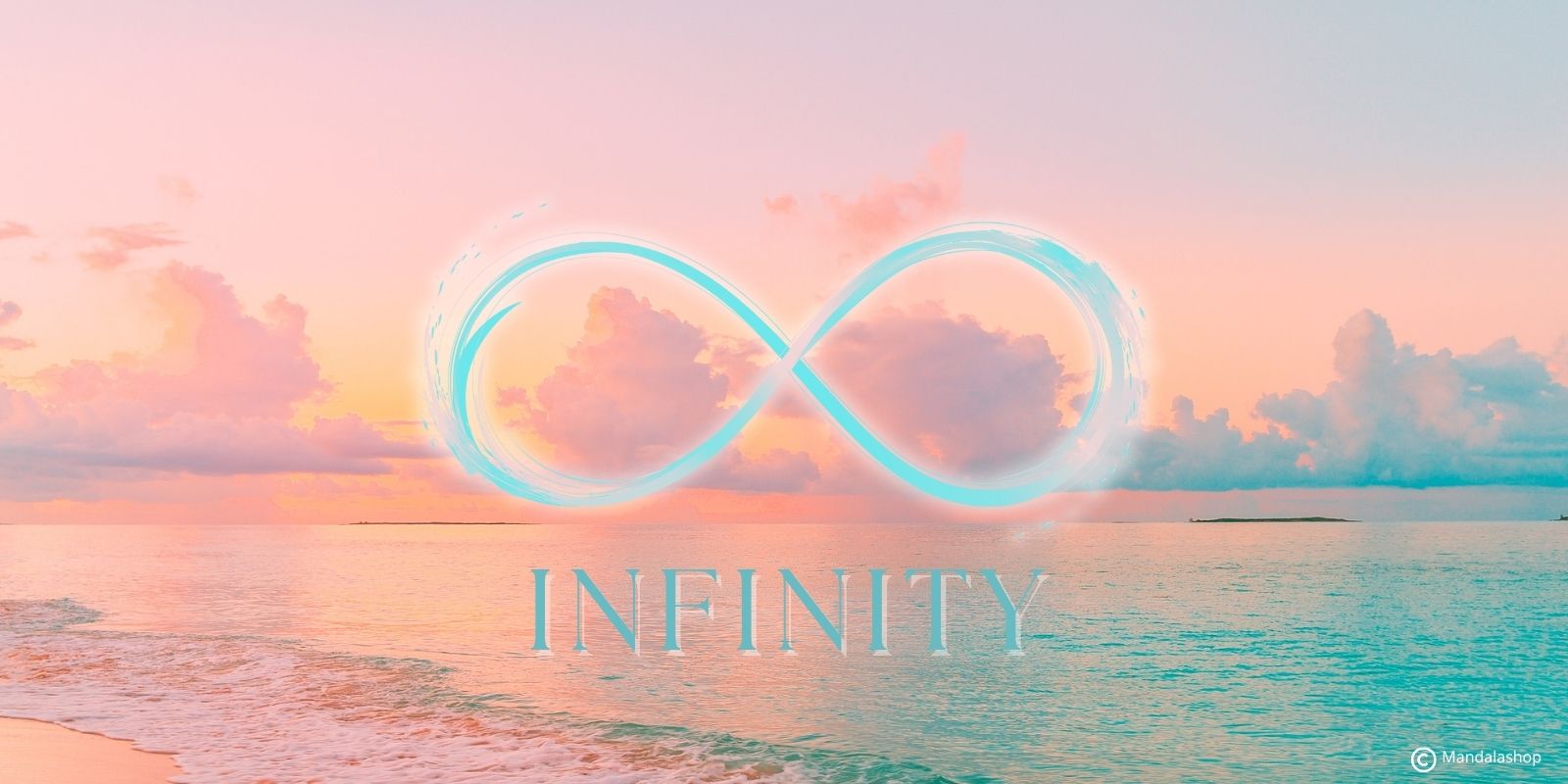 Símbolo de la luz infinita sobre el mar al atardecer, que representa la eternidad, el movimiento y la armonía universal