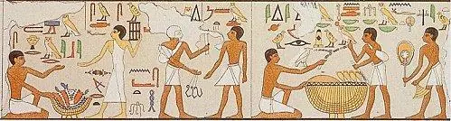 Egyptian papyrus illustrating barter in ancient Egypt, showing the earliest forms of economic exchange before the advent of currency
