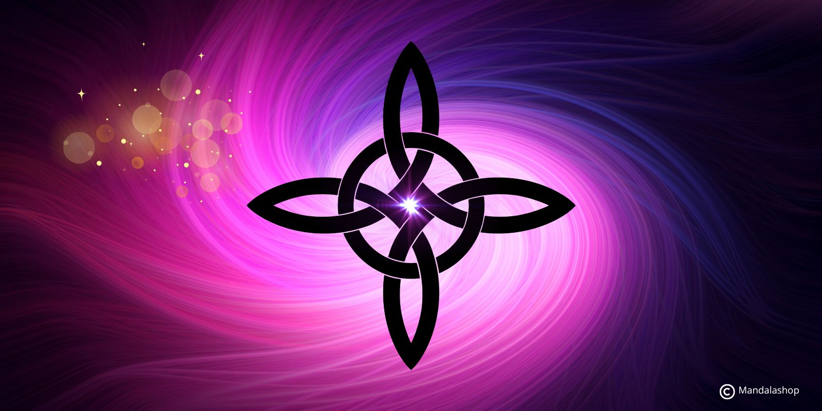 Witches knot, symbol of protection on a violet vortex background