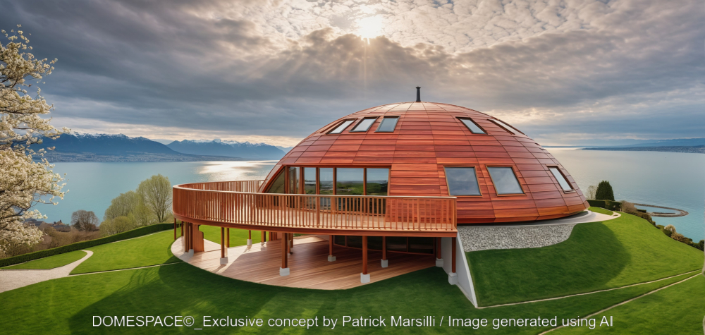Maison Domespace avec vue sur la mer, architecture organique dans un cadre naturel enchanteur